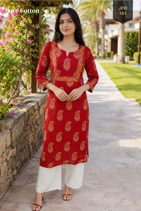 Tew Khushi Cotton Jaipuri Printed Daily Wear Kurtis